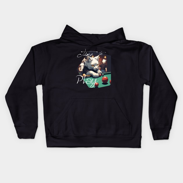 Cat Playing Pool Kids Hoodie by ArtRoute02